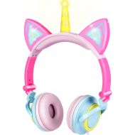 [아마존베스트]GBD Unicorn Kids Cat Ear Headphones for Girls Boys Toddlers Tablet School Supply Gifts,Light Up Wired Kids Pink Headphones Over On Foldable Ear Game Headset Travel Holiday Birthday