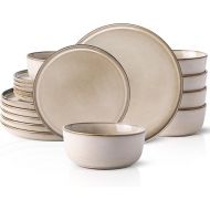 Ceramic Dinnerware Sets for 6, 18 Pieces Stoneware Plates and Bowls Sets, Chip and Scratch Resistant Dishes, Dishwasher & Microwave Safe, Reactive Glaze-Cappuccino