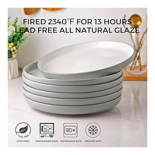  Ceramic Dinnerware Sets,Double Color Glaze Plates and Bowls Set,Highly Chip and Crack Resistant | Dishwasher & Microwave Safe | Round Dishes Set Service for 6