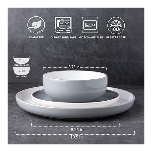  Ceramic Dinnerware Sets,Double Color Glaze Plates and Bowls Set,Highly Chip and Crack Resistant | Dishwasher & Microwave Safe | Round Dishes Set Service for 6