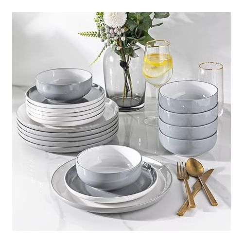  Ceramic Dinnerware Sets,Double Color Glaze Plates and Bowls Set,Highly Chip and Crack Resistant | Dishwasher & Microwave Safe | Round Dishes Set Service for 6