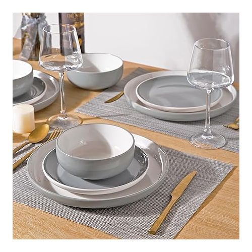  Ceramic Dinnerware Sets,Double Color Glaze Plates and Bowls Set,Highly Chip and Crack Resistant | Dishwasher & Microwave Safe | Round Dishes Set Service for 6