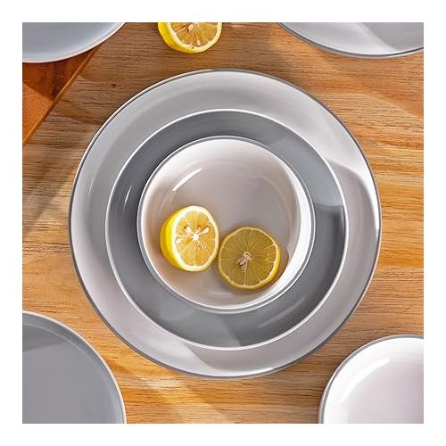  Ceramic Dinnerware Sets,Double Color Glaze Plates and Bowls Set,Highly Chip and Crack Resistant | Dishwasher & Microwave Safe | Round Dishes Set Service for 6