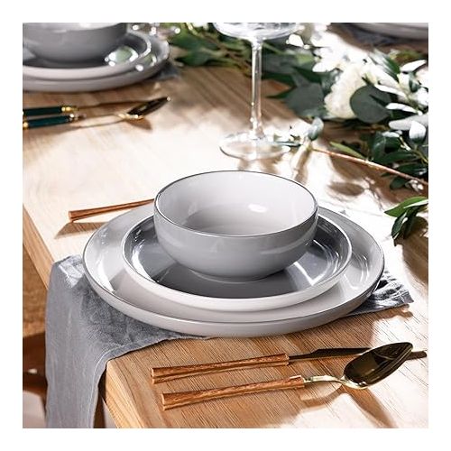  Ceramic Dinnerware Sets,Double Color Glaze Plates and Bowls Set,Highly Chip and Crack Resistant | Dishwasher & Microwave Safe | Round Dishes Set Service for 6