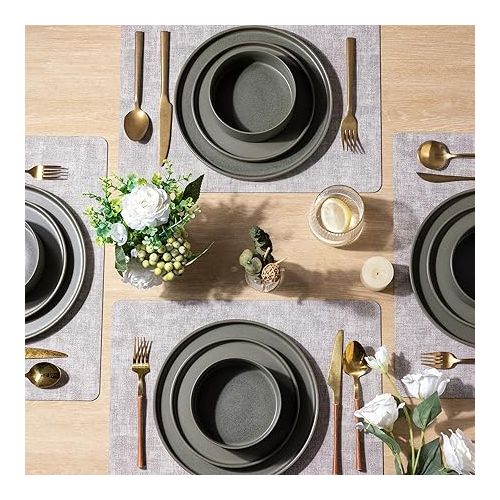  Ceramic Dinnerware Sets for 4, Stoneware Plates and Bowls Sets, Chip and Scratch Resistant Dishes, Dishwasher & Microwave& Oven Safe Dishes sets, Reactive Glaze-Green