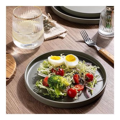  Ceramic Dinnerware Sets for 4, Stoneware Plates and Bowls Sets, Chip and Scratch Resistant Dishes, Dishwasher & Microwave& Oven Safe Dishes sets, Reactive Glaze-Green