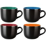 [아마존베스트]GBHOME Soup Bowls and Cereal Mugs Set of 4, 24 OZ Wide Ceramic Mug Set for Soup, Cereal, Snacks, Salad, Pasta, Coffee and Tea, Matte Black, Colorful inside