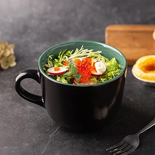  [아마존베스트]GBHOME Soup Bowls and Cereal Mugs Set of 4, 24 OZ Wide Ceramic Mug Set for Soup, Cereal, Snacks, Salad, Pasta, Coffee and Tea, Matte Black, Colorful inside