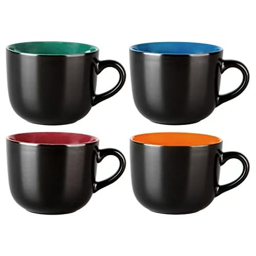  [아마존베스트]GBHOME Soup Bowls and Cereal Mugs Set of 4, 24 OZ Wide Ceramic Mug Set for Soup, Cereal, Snacks, Salad, Pasta, Coffee and Tea, Matte Black, Colorful inside