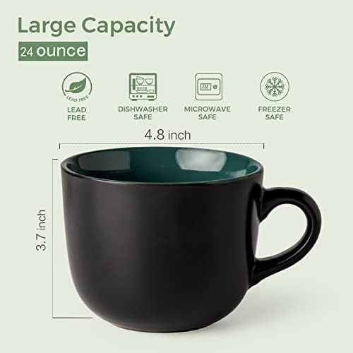  [아마존베스트]GBHOME Soup Bowls and Cereal Mugs Set of 4, 24 OZ Wide Ceramic Mug Set for Soup, Cereal, Snacks, Salad, Pasta, Coffee and Tea, Matte Black, Colorful inside