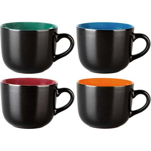  [아마존베스트]GBHOME Soup Bowls and Cereal Mugs Set of 4, 24 OZ Wide Ceramic Mug Set for Soup, Cereal, Snacks, Salad, Pasta, Coffee and Tea, Matte Black, Colorful inside