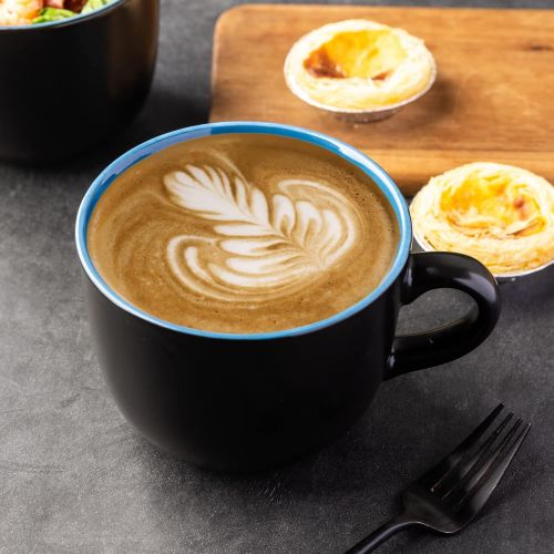  [아마존베스트]GBHOME Soup Bowls and Cereal Mugs Set of 4, 24 OZ Wide Ceramic Mug Set for Soup, Cereal, Snacks, Salad, Pasta, Coffee and Tea, Matte Black, Colorful inside