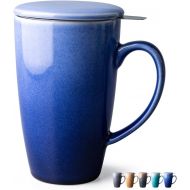 [아마존베스트]GBHOME Tea Cups with Infuser and Lid, 19 Ounces Large Tea infuser Mug, Tea Strainer Cup with Tea Bag Holder for Loose Tea, Ceramic Tea Steeping Mug, Blue Gradient
