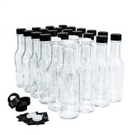 GBO GLASSBOTTLEOUTLET.COM (24 Pack) 5 oz. Clear Glass Hot Sauce Bottle (woozy) with Black Cap + Shrink band and Orifice Reducer