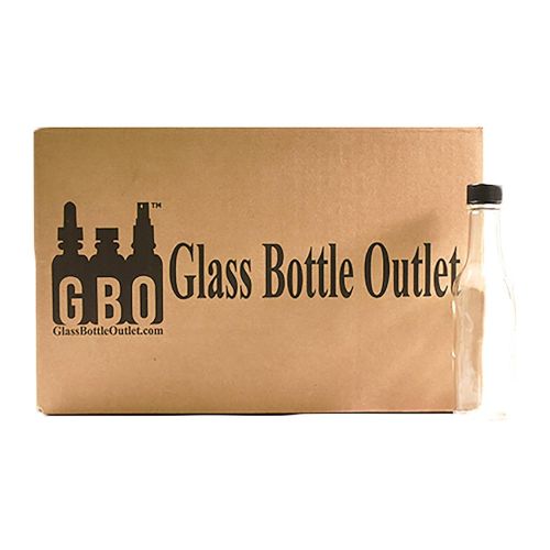  GBO GLASSBOTTLEOUTLET.COM (24 Pack) 5 oz. Clear Glass Hot Sauce Bottle (woozy) with Black Cap + Shrink band and Orifice Reducer