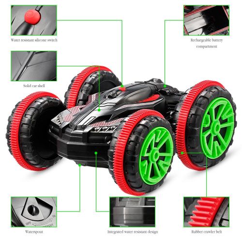  GBlife Off Road RC Stunt Car 2.4GHz Remote Control Amphibious Double Sided Car Tank Vehicle 360 Degree Spin for Land Water Pool