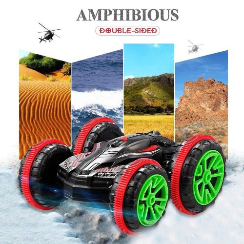  GBlife Off Road RC Stunt Car 2.4GHz Remote Control Amphibious Double Sided Car Tank Vehicle 360 Degree Spin for Land Water Pool