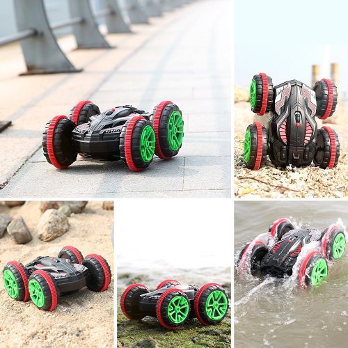  GBlife Off Road RC Stunt Car 2.4GHz Remote Control Amphibious Double Sided Car Tank Vehicle 360 Degree Spin for Land Water Pool