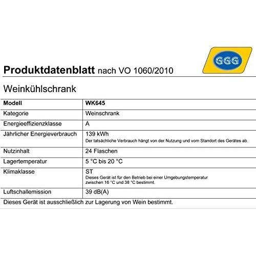  G-Brand Profi Weinkuehlschrank, 24 Flaschen, 3-22° C , 2 getrennte Temperaturzonen, GGG WK645