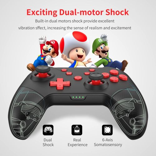  [아마존베스트]GCHT GAMING Wireless Pro Controller for Nintendo Switch/Switch Lite with Wake Up, NFC, Turbo, Gyro Axis, Dual Shock Support PC, Pro Controllers Compatible Nintendo Switch/Switch Lite/PC (Black