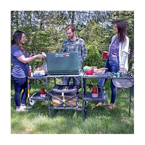  GCI OUTDOOR Master Cook Station | Portable Folding Kitchen Table with Soft Shell Sink, Heat Resistant Tabletop & Telescoping Lanter Pole, Perfect for Camping Trips