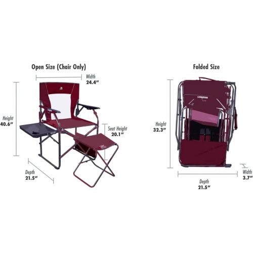  GCI Outdoor 3-Position Reclining Directors Chair, Side Table, and Ottoman