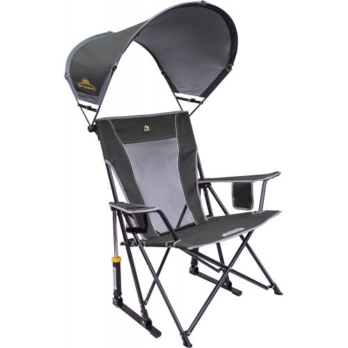  GCI Outdoor Sunshade Rocker Collapsible Rocking Chair & Outdoor Camping Chair with Canopy, Pewter