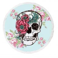 GCKG Skull Flower Roses Round Beach Towel Beach Mats Beach Shawl Beach Blanket with Tassels Beach Throw Towel Yoga Mat