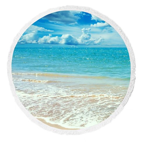  GCKG Ocean Waves California Paradise Round Beach Towel Beach Mats Beach Shawl Beach Blanket with Tassels Beach Throw Towel Yoga Mat