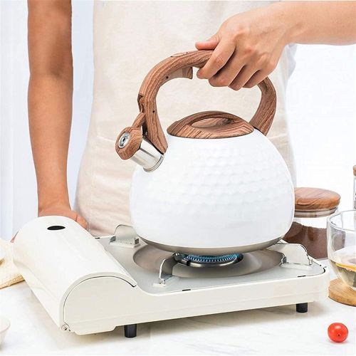  Whistling Tea Kettle Teapot Whistle Teapot 2.8L White Stainless Steel Tea Kettle Heat Resistant Wood Grain Handle Suitable for Stove Top GCSQF210919