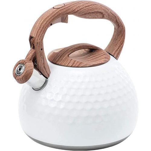  Whistling Tea Kettle Teapot Whistle Teapot 2.8L White Stainless Steel Tea Kettle Heat Resistant Wood Grain Handle Suitable for Stove Top GCSQF210919