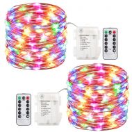 GDEALER 2 Pack Fairy Lights Halloween String Lights Battery Operated Waterproof 8 Modes Remote Control 60 Led String Lights 20 Foot Copper Wire Firefly lights Cool White (Multi Col