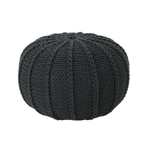  GDF Studio Agatha Knitted Cotton Pouf, Dark Grey