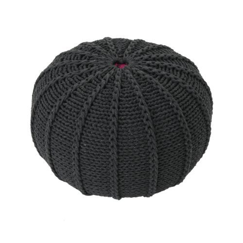  GDF Studio Agatha Knitted Cotton Pouf, Dark Grey