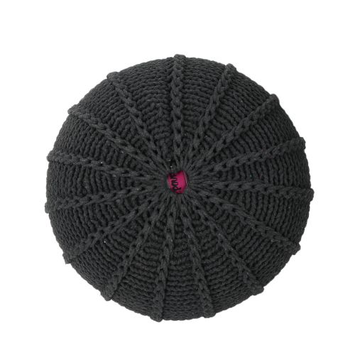  GDF Studio Agatha Knitted Cotton Pouf, Dark Grey