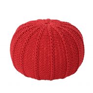 GDF Studio Agatha Knitted Cotton Pouf, Red