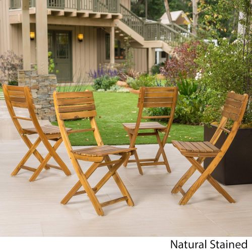  GDF Studio Vicaro | Acacia Wood Foldable Outdoor Dining Chairs | Set of 4 | Perfect for Patio | with Natural Finish