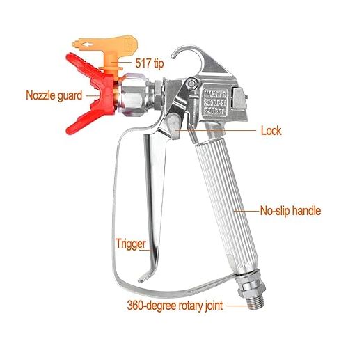  GDHXW W-078 Airless Paint Spray Gun High Pressure 3600 PSI 517 TIP with 10 Inch Extension Pole for Airless Spraying Machine