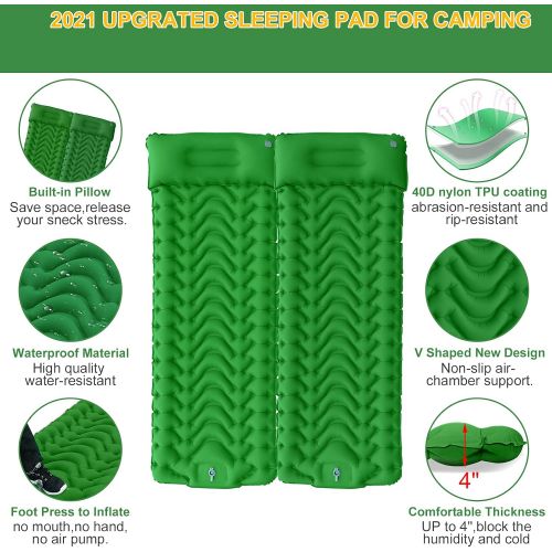  GDPETS Sleeping Pad Camping Mattress Mat - Ultralight Sleeping Pad for Camping - 4 Inch Thick Waterproof Air Mattress Camping self Inflating Sleeping Pad Mat (Green)