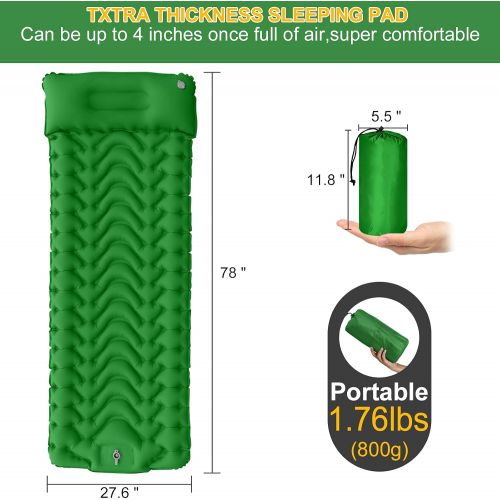  GDPETS Sleeping Pad Camping Mattress Mat - Ultralight Sleeping Pad for Camping - 4 Inch Thick Waterproof Air Mattress Camping self Inflating Sleeping Pad Mat (Green)