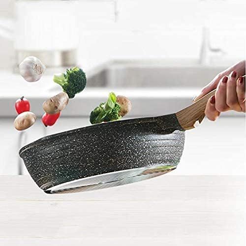  GDSKL Deep Frying Pan/Wok Free Stone Derived Non Stick Coating Bakelite Handle with Wood Effect Suitable for All Stove Including Induction Cooking Pot