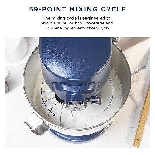  GE Tilt-Head Electric Stand Mixer | 7-Speed, 350-Watt Motor | Includes 5.3-Quart Bowl, Flat Beater, Dough Hook, Wire Whisk & Pouring Shield | Countertop Kitchen Essentials | Sapphire Blue