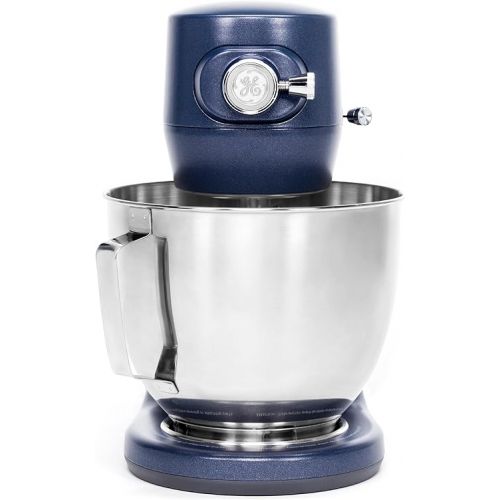  GE Tilt-Head Electric Stand Mixer | 7-Speed, 350-Watt Motor | Includes 5.3-Quart Bowl, Flat Beater, Dough Hook, Wire Whisk & Pouring Shield | Countertop Kitchen Essentials | Sapphire Blue