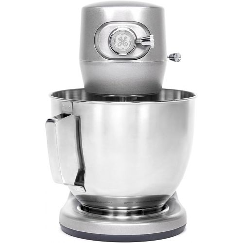  GE Tilt-Head Electric Stand Mixer | 7-Speed, 350-Watt Motor | Includes 5.3-Quart Bowl, Flat Beater, Dough Hook, Wire Whisk & Pouring Shield | Countertop Kitchen Essentials | Granite Gray