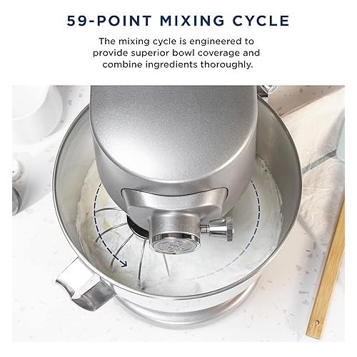  GE Tilt-Head Electric Stand Mixer | 7-Speed, 350-Watt Motor | Includes 5.3-Quart Bowl, Flat Beater, Dough Hook, Wire Whisk & Pouring Shield | Countertop Kitchen Essentials | Granite Gray