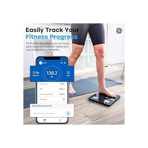  GE Smart Scale for Body Weight and Fat Percentage with All-in-one LCD Display, Digital Bathroom Weight Scales Bluetooth Rechargeable Body Fat Scale, Accurate Weighing Scale, 396 lbs