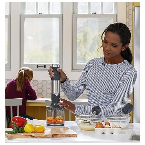  GE Immersion Blender | Handheld Blender for Shakes, Smoothies, Baby Food & More | Includes Whisk & Blending Jar | 2-Speed | Interchangeable Attachment for Easy Clean | 500 Watts | Stainless Steel