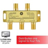 [아마존베스트]GE Pro Digital 4-Way Coaxial Splitter, Works with HDTV, Amplifiers, Amplified Antennas, RG6 Coax Compatible, 5-2500 MHZ Range, Corrosion Resistant, Gold Plated Connectors, 33527
