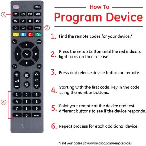  [아마존베스트]GE Universal Remote Control for Samsung, Vizio, LG, Sony, Sharp, Roku, Apple TV, RCA, Panasonic, Smart TVs, Streaming Players, Blu-ray, DVD, Simple Setup, 4-Device, Graphite, 33711