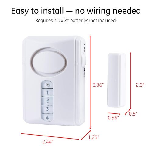  [아마존베스트]GE Deluxe Wireless Door Alarm, 120 Decibel, Alarm or Entry Chime, Indoor Personal Security, with Keypad Activation, 45117